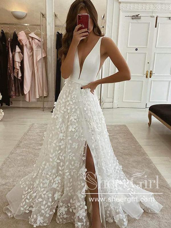 White Bra Flower Front Short Back Long Slit Open Leg Bridal Tail Wedding  Dress - AliExpress