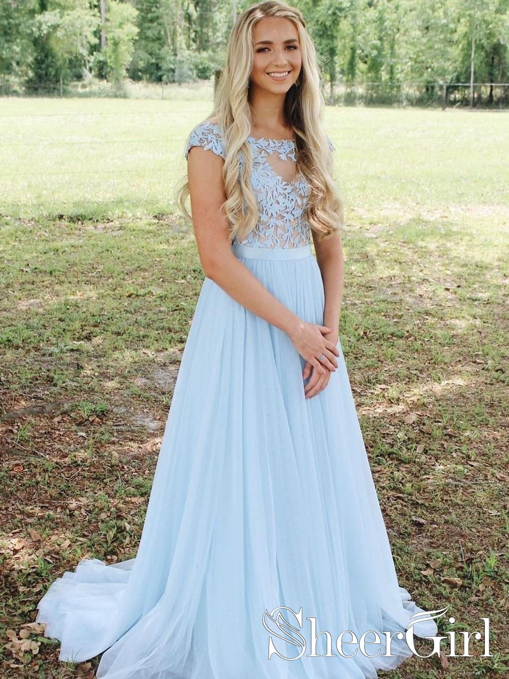 Illusion neckline hotsell prom dress