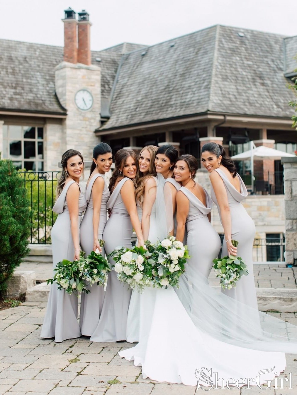 Pale grey bridesmaid dresses hotsell