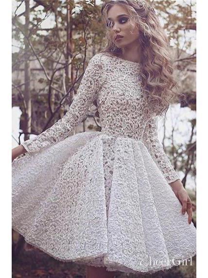 Two Piece Homecoming Dresses See Through Long Sleeve Lace Homecoming Dress  – SheerGirl