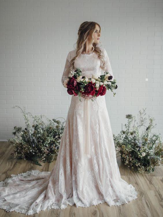 Long Sleeve Lace Wedding Dresses Plush Size Vintage Rustic Wedding Dress –  SheerGirl