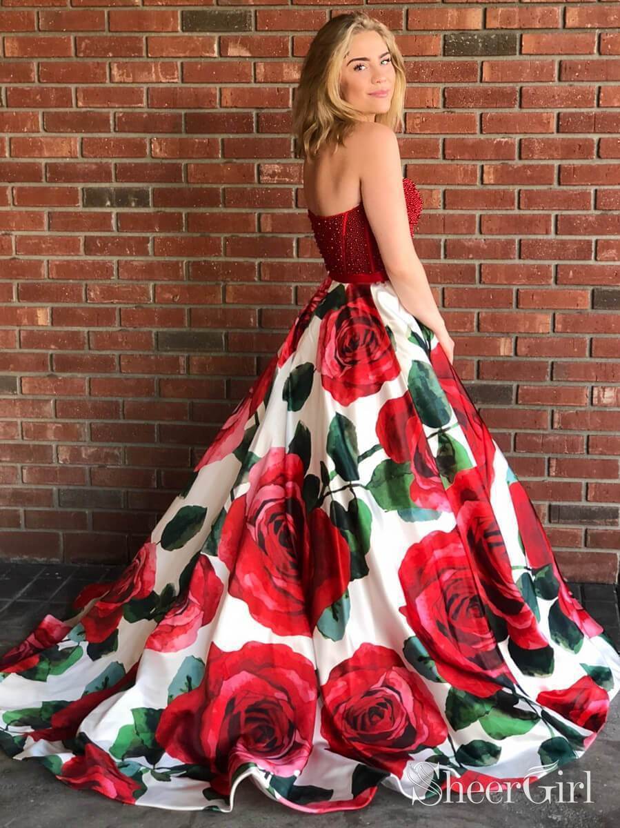 Sweetheart Neck Beaded Burgundy Floral Prom Dresses 2019 ARD1956 SheerGirl