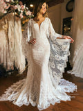 Batwing Sleeves Wedding Dresses Plunge Neck Rustic Sheath Mermaid Boho Wedding Dresses AWD2015-SheerGirl