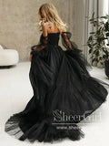 Black Flowy A Line Sweetheart Neck Wedding Gown Soft Tulle Halloween Wedding Dress AWD2012-SheerGirl