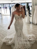 Exquisite Sweetheart Neck Sparkly Lace Mermaid Wedding Dress Backless Wedding Gown AWD2017-SheerGirl