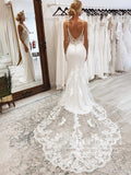 Exquisite V Neck Mermaid Bridal Gown with Scalloped Lace Train Wedding Dress AWD2008-SheerGirl