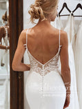 Exquisite V Neck Mermaid Bridal Gown with Scalloped Lace Train Wedding Dress AWD2008-SheerGirl