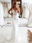 Exquisite V Neck Mermaid Bridal Gown with Scalloped Lace Train Wedding Dress AWD2008