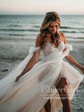 Flowy A Line Sweetheart Neck Wedding Gown Soft Tulle Bohemian Wedding Dress AWD2007-SheerGirl