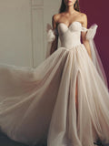 Flowy A Line Sweetheart Neck Wedding Gown Soft Tulle Bohemian Wedding Dress AWD2007-SheerGirl