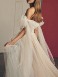 Flowy A Line Sweetheart Neck Wedding Gown Soft Tulle Bohemian Wedding Dress AWD2007-SheerGirl