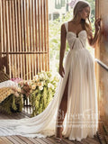 Flowy A-line Ivory Chiffon Pleated Bodice Summer Beach Wedding Dresses AWD2013-SheerGirl