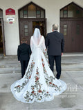 Flowy Chiffon Wedding Gown with Colorful Appliques Garden Wedding Dress AWD2003-SheerGirl