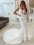 Gorgeous 3D Flower Lace Wedding Gown Sweetheart Neck Mermaid Wedding Dress AWD2022-SheerGirl