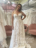 Gorgeous Floral Embroidery Lace Wedding Gown Strapless A Line Boho Wedding Dress AWD2033-SheerGirl