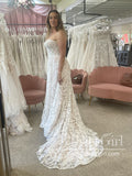 Gorgeous Floral Embroidery Lace Wedding Gown Strapless A Line Boho Wedding Dress AWD2033-SheerGirl