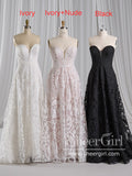 Gorgeous Floral Embroidery Lace Wedding Gown Strapless A Line Boho Wedding Dress AWD2033-SheerGirl