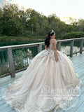 Gorgeous Sparkly Ball Gown Prom Dress Pear Pink Sequins Lace Spaghetti Straps Quinceanera Dresses ARD3178-SheerGirl