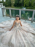 Gorgeous Sparkly Ball Gown Prom Dress Pear Pink Sequins Lace Spaghetti Straps Quinceanera Dresses ARD3178-SheerGirl