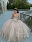 Gorgeous Sparkly Ball Gown Prom Dress Pear Pink Sequins Lace Spaghetti Straps Quinceanera Dresses ARD3178