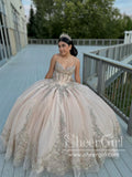 Gorgeous Sparkly Ball Gown Prom Dress Pear Pink Sequins Lace Spaghetti Straps Quinceanera Dresses ARD3178-SheerGirl