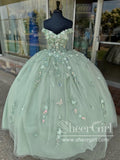 Gorgeous Sparkly Ball Gown Prom Dress Sage Sequins Lace Off the Shoulder Quinceanera Dresses ARD3177-SheerGirl