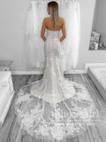 Gorgeous Strapless Floral Lace Wedding Gown Mermaid Wedding Dress with Court Train AWD2023-SheerGirl