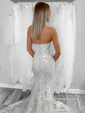 Gorgeous Strapless Floral Lace Wedding Gown Mermaid Wedding Dress with Court Train AWD2023-SheerGirl