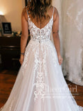 High Slit Spaghetti Straps Sweetheart Neck A Line Wedding Dress Tulle Bridal Gown with Detachable Straps AWD2027-SheerGirl