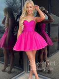 Hot Pink Sparkly Cocktail Dress Sweetheart Neck Short Homecoming Dress with Pearls ARD3156-SheerGirl