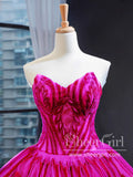 Hot Pink V Neckline Sequins Lace Quinceanera Dresses Sparkly Strapless Prom Dresses ARD3175-SheerGirl