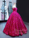 Hot Pink V Neckline Sequins Lace Quinceanera Dresses Sparkly Strapless Prom Dresses ARD3175-SheerGirl