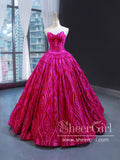 Hot Pink V Neckline Sequins Lace Quinceanera Dresses Sparkly Strapless Prom Dresses ARD3175-SheerGirl