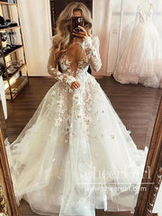 Boho Garden Wedding Wedding Dress With Sleeves With 3D Handmade Flowers,  Sheer Neckline, And Floral Lace Short Sleeves, Charming A Line Style,  Modern And Sexy CL2746 From Allloves, $172.91