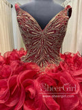 Luxurious Sweetheart Neck Gold Beads Quinceanera Dresses Tiered Sparkly Prom Dresses ARD3180-SheerGirl