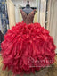 Luxurious Sweetheart Neck Gold Beads Quinceanera Dresses Tiered Sparkly Prom Dresses ARD3180