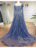 Luxury Sewed Beads Prom Gown A Line Square Neck Prom Dress with Feather ARD3171-SheerGirl