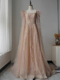 Luxury Sewed Beads Prom Gown A Line Square Neck Prom Dress with Feather ARD3171-SheerGirl