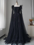 Luxury Sewed Beads Prom Gown A Line Square Neck Prom Dress with Feather ARD3171-SheerGirl