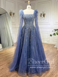 Luxury Sewed Beads Prom Gown A Line Square Neck Prom Dress with Feather ARD3171-SheerGirl