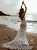 Mermaid Boho Wedding Dress Beach Bridal Dress Stunning Bohemian Lace Wedding Gown AWD2004-SheerGirl