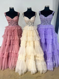 Off the Shoulder Appliqued Bodice Layered Tulle Ball Gown Ruffle Prom Dress ARD3027-SheerGirl