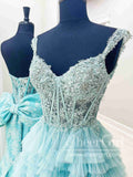 Off the Shoulder Appliqued Bodice Layered Tulle Ball Gown Ruffle Prom Dress ARD3027-SheerGirl