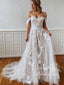 Off the Shoulder Floral Lace Beach Wedding Dresses A Line Rustic Boho Wedding Dress AWD2010