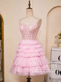 Pink Sweetheart Neck Layered Strapless Homecoming Dress Short Prom Dress ARD3005-SheerGirl