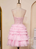 Pink Sweetheart Neck Layered Strapless Homecoming Dress Short Prom Dress ARD3005-SheerGirl