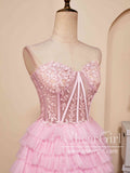 Pink Sweetheart Neck Layered Strapless Homecoming Dress Short Prom Dress ARD3005-SheerGirl