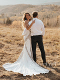 Plunge Neck Boho Wedding Dress Strips Lace Mermaid Wedding Gown AWD2039-SheerGirl