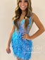 Plunging Neck Short Homecoming Dress Sequins Lace Backless Sparkly Cocktail Dress ARD3139