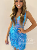 Plunging Neck Short Homecoming Dress Sequins Lace Backless Sparkly Cocktail Dress ARD3139-SheerGirl